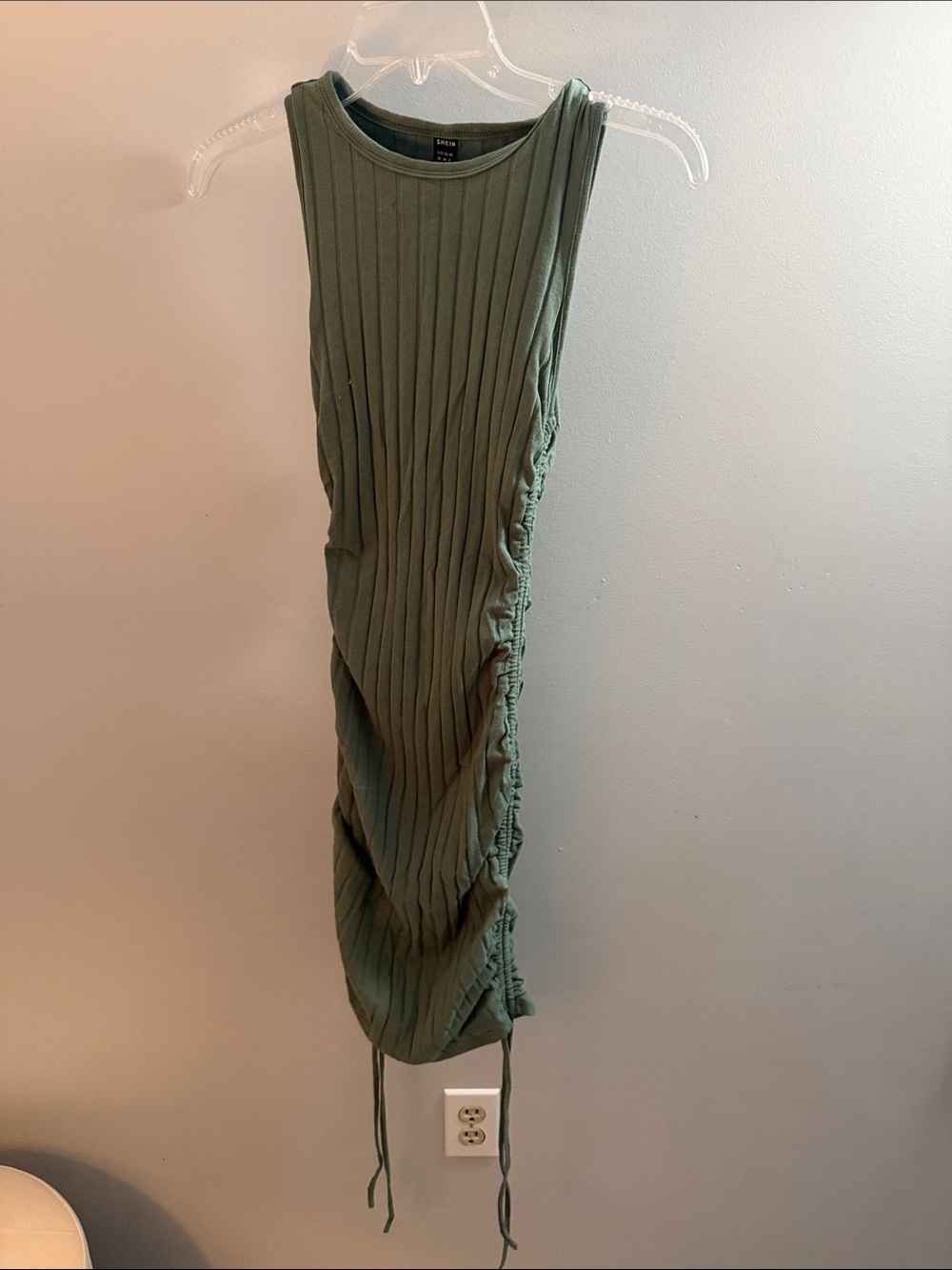 SHEIN Olive Green Ribbed Midi Dress
